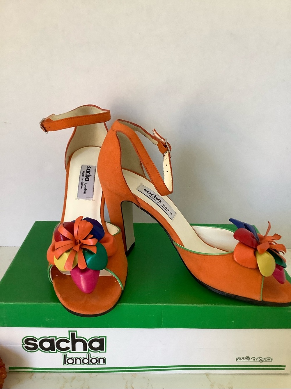 Vintage Sacha London Mandarin Orange Suede Leather Pumps.